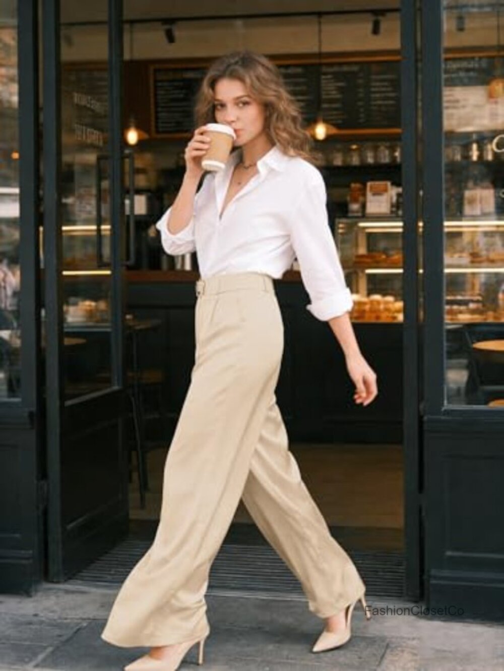 Women's Dress Pants Business Casual Straight Wide Leg Trousers - Picture 4 of 6